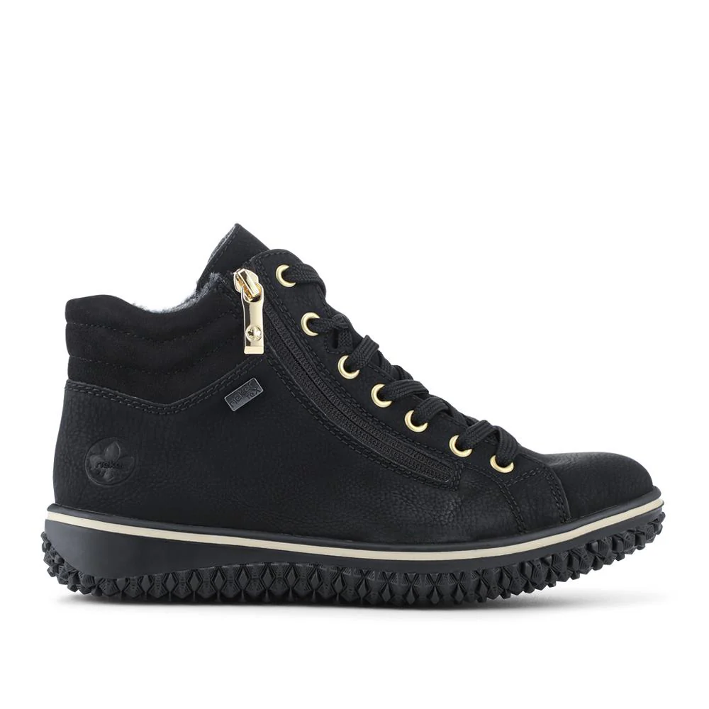 Rieker Zip & Lace Hi Top Trainers - RKR42551 / 328 208 - Black - Image 2