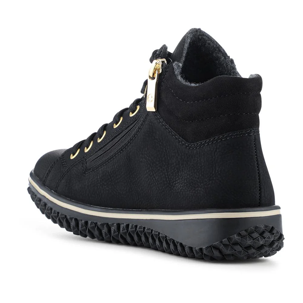 Rieker Zip & Lace Hi Top Trainers - RKR42551 / 328 208 - Black - Image 3