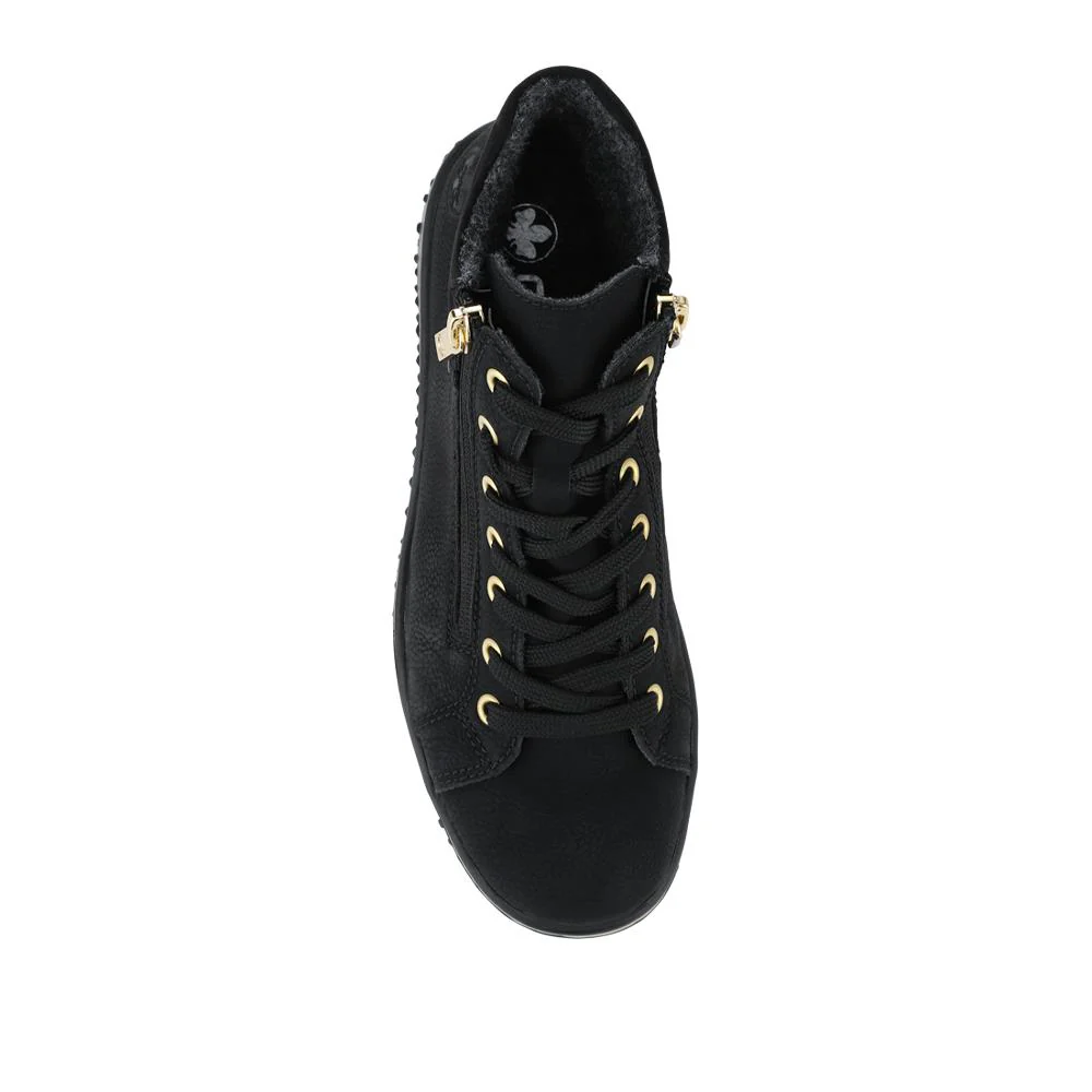 Rieker Zip & Lace Hi Top Trainers - RKR42551 / 328 208 - Black - Image 4