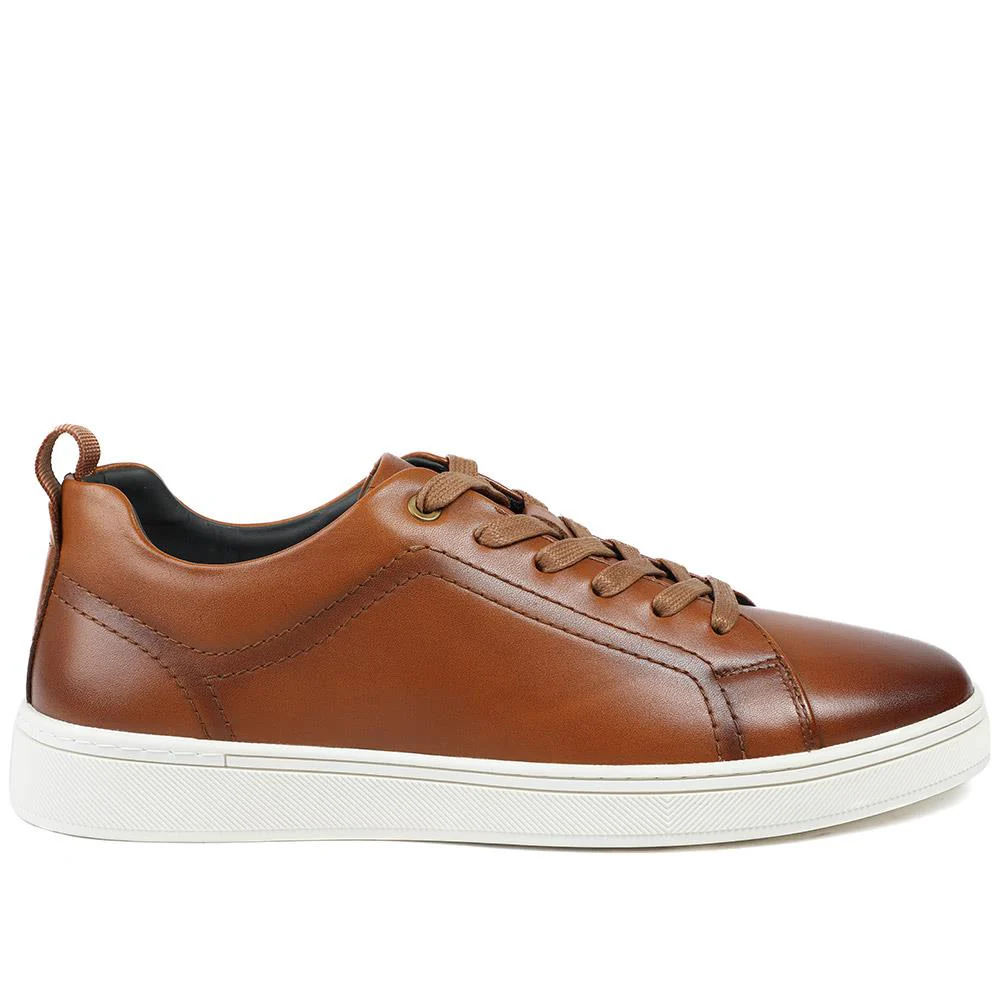 Salvador Leather Lace Up Trainers - SALVADOR / 329 339 - Tan Leather - Image 2