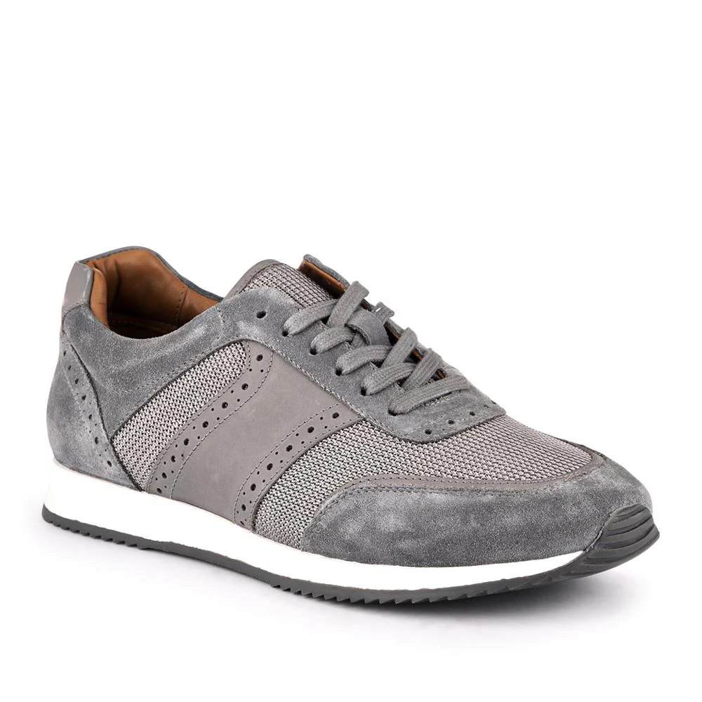 Sergio Lace-Up Leather Trainers - SERGIO / 328 071 - Grey Suede