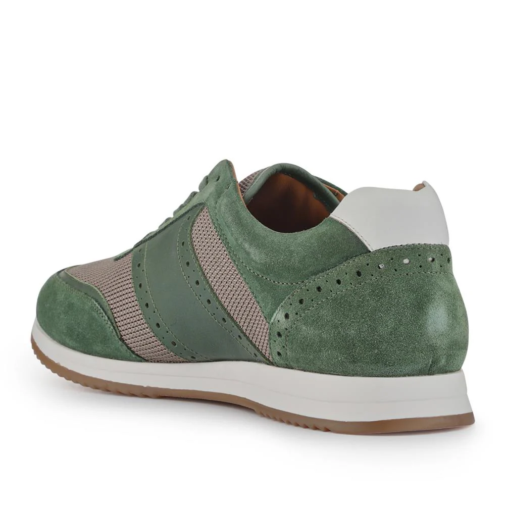 Sergio Lace-Up Leather Trainers - SERGIO / 328 071 - Olive Suede - Image 3