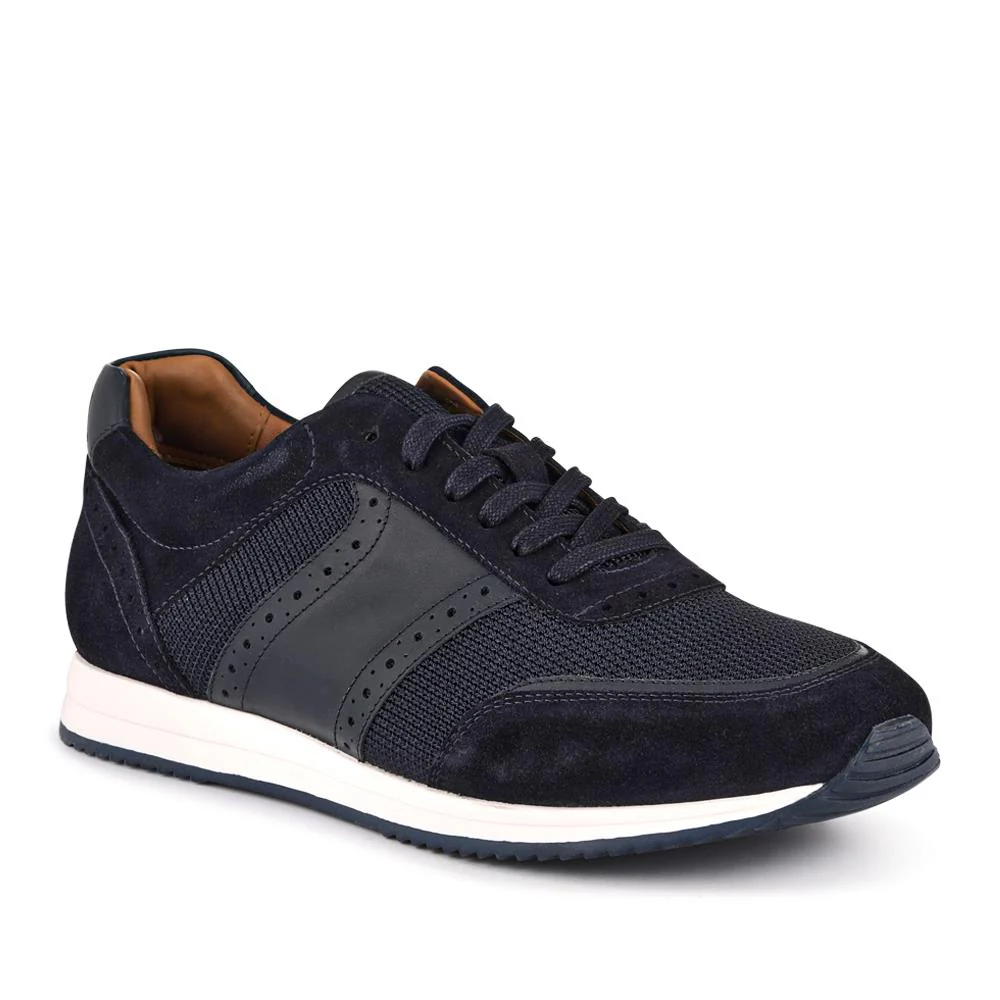 Sergio Lace-Up Leather Trainers - SERGIO / 328 071 - Navy Suede