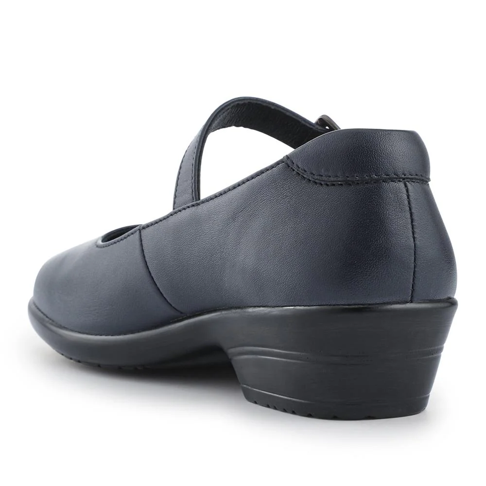 Wide Fit Leather Touch-Fasten Mary Janes - KF42017 / 328 182 - Navy - Image 3