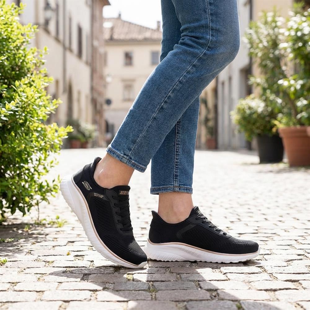 Skechers BOBS Squad Chaos Current-Muse Trainers - SKE43517 / 328 733 - Black-Rose Gold - Image 2