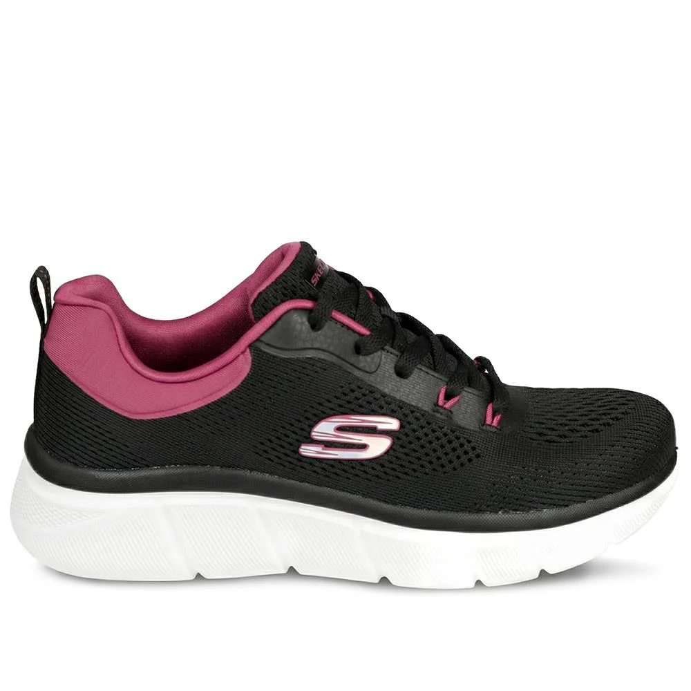 Skechers Cushioned Lace Up Trainers - SKE43017 / 328 683 - Black-Pink - Image 2