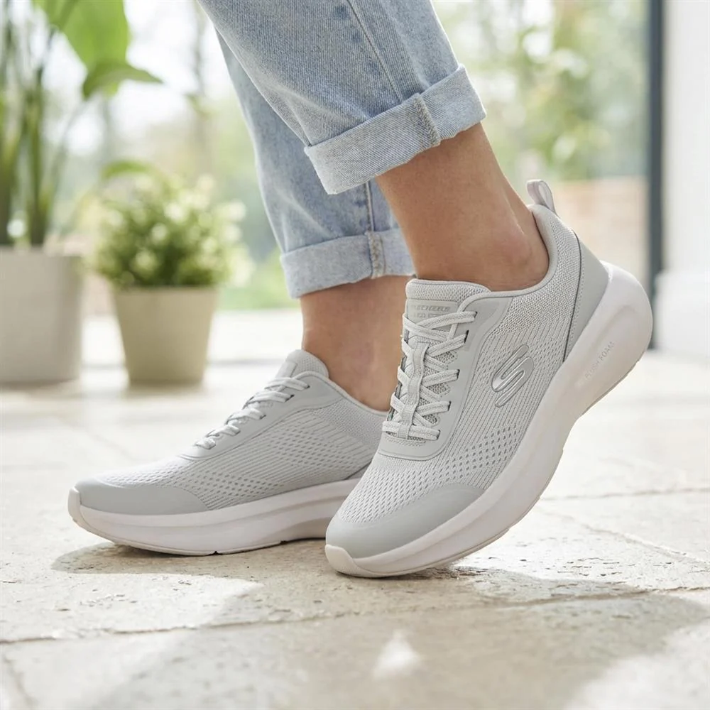 Skechers Lace Up Plush Foam® Trainers - SKE43516 / 328 737 - Grey-Pink - Image 2
