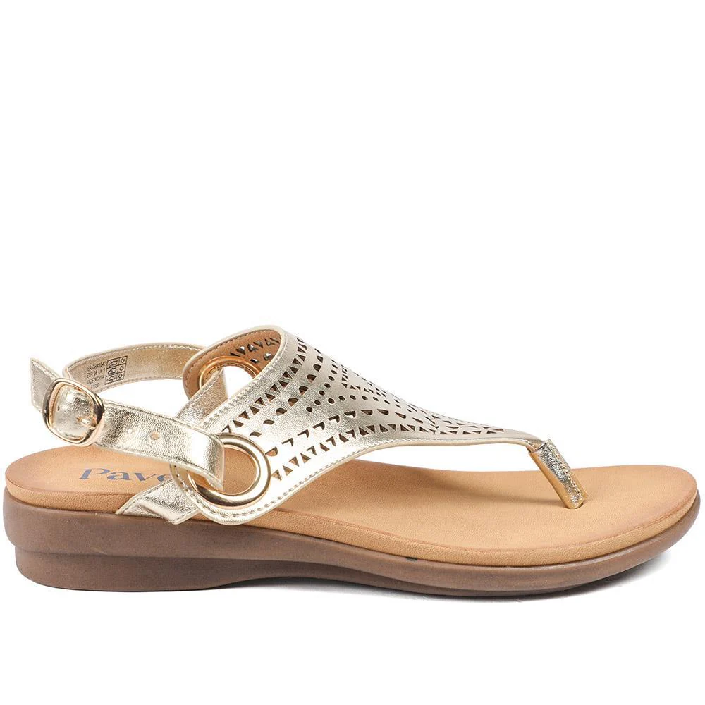 Slingback Toe Post Sandals - BAIZH43047 / 329 112 - Gold - Image 2
