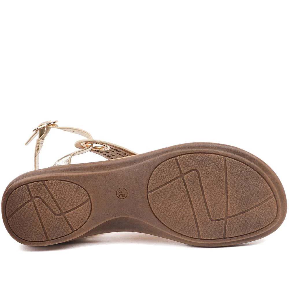 Slingback Toe Post Sandals - BAIZH43047 / 329 112 - Gold - Image 5