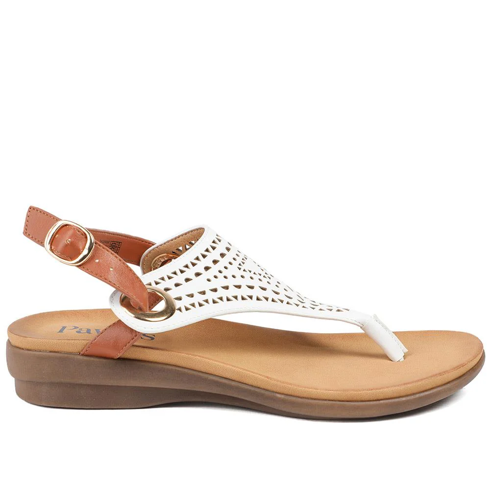 Slingback Toe Post Sandals - BAIZH43047 / 329 112 - White-Tan - Image 2