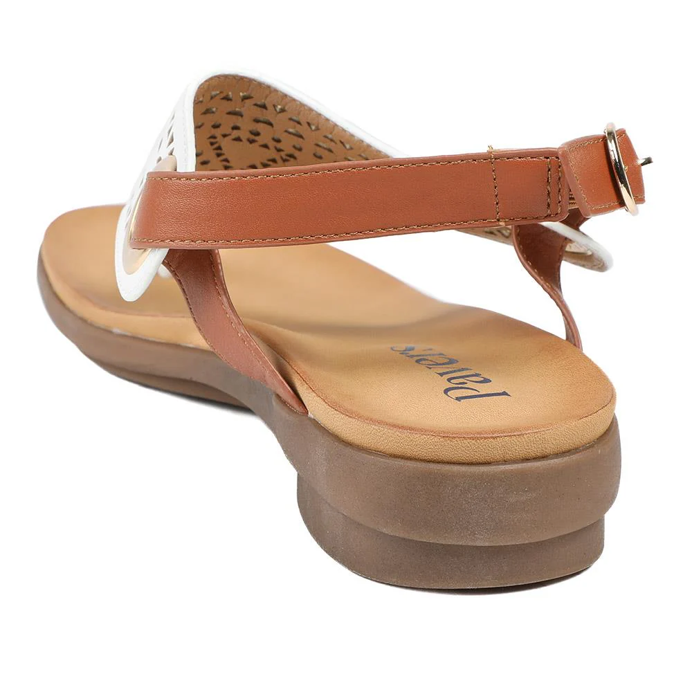 Slingback Toe Post Sandals - BAIZH43047 / 329 112 - White-Tan - Image 3