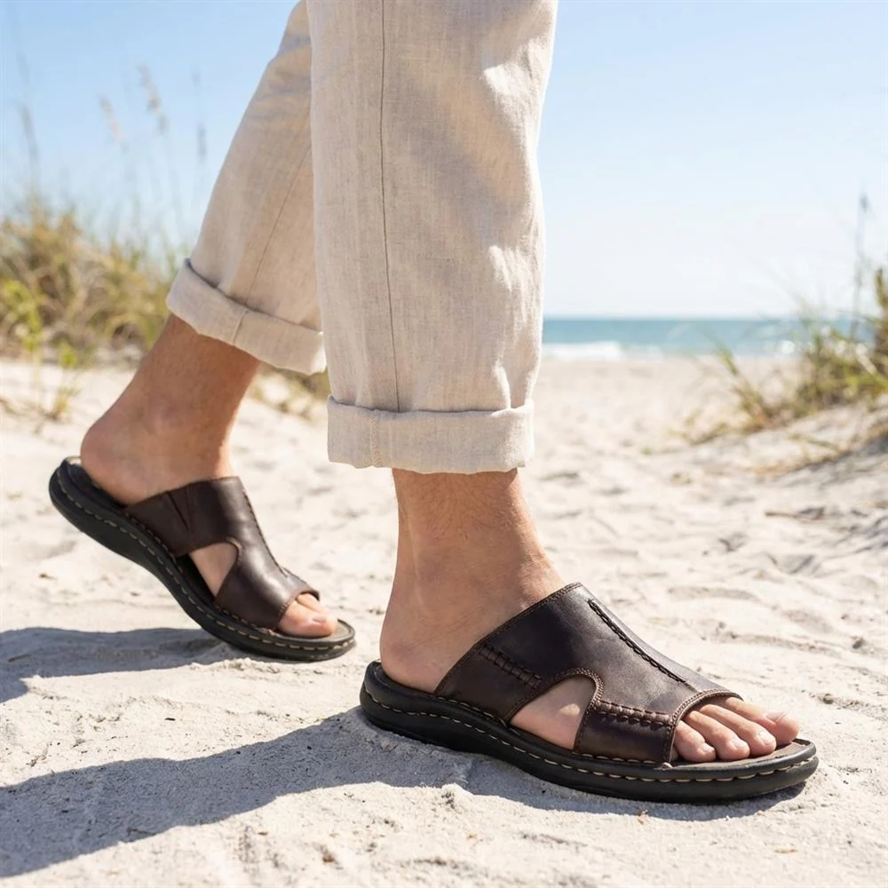 Slip On Leather Mule Sandals - AATRA43004 / 328 930 - Dark Brown - Image 2