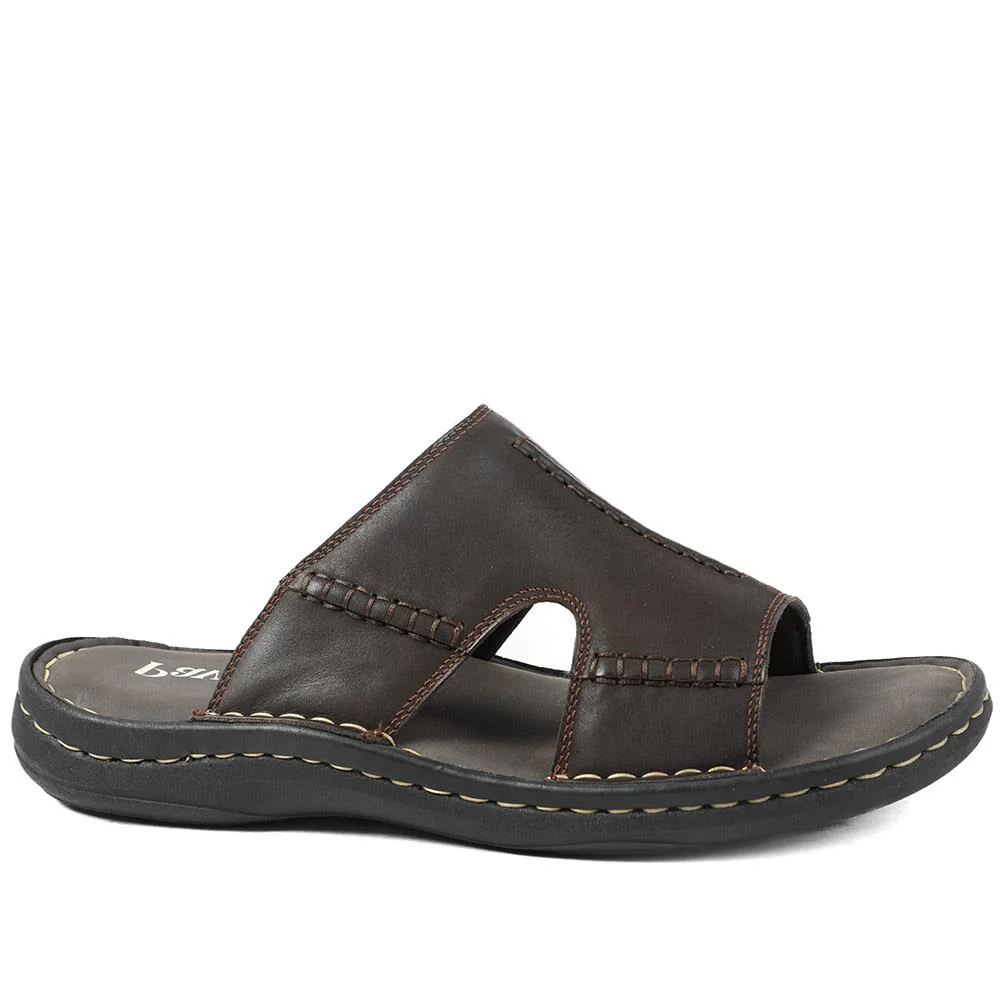 Slip On Leather Mule Sandals - AATRA43004 / 328 930 - Dark Brown - Image 3