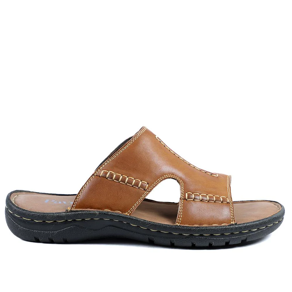 Slip On Leather Mule Sandals - AATRA43004 / 328 930 - Tan - Image 2
