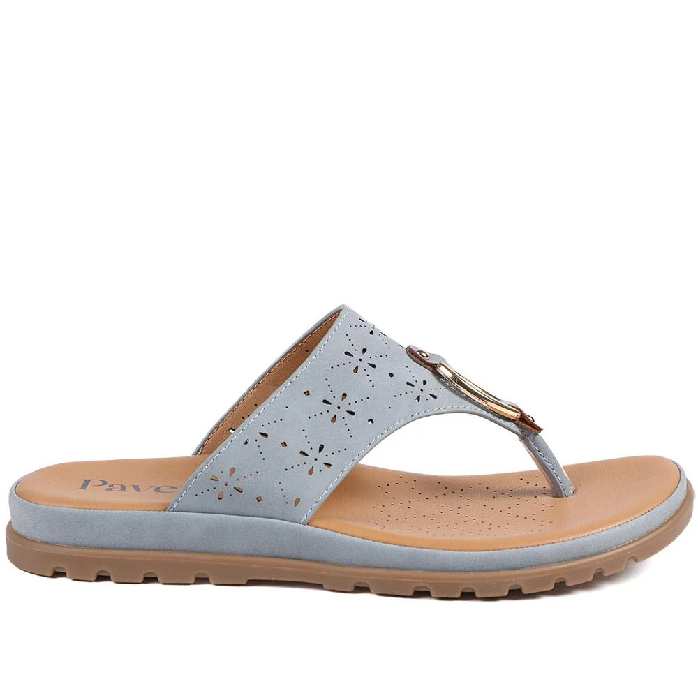 Laser Cut Toe Post Sandals - BAIZH41055 / 327 225 - Light Blue - Image 3