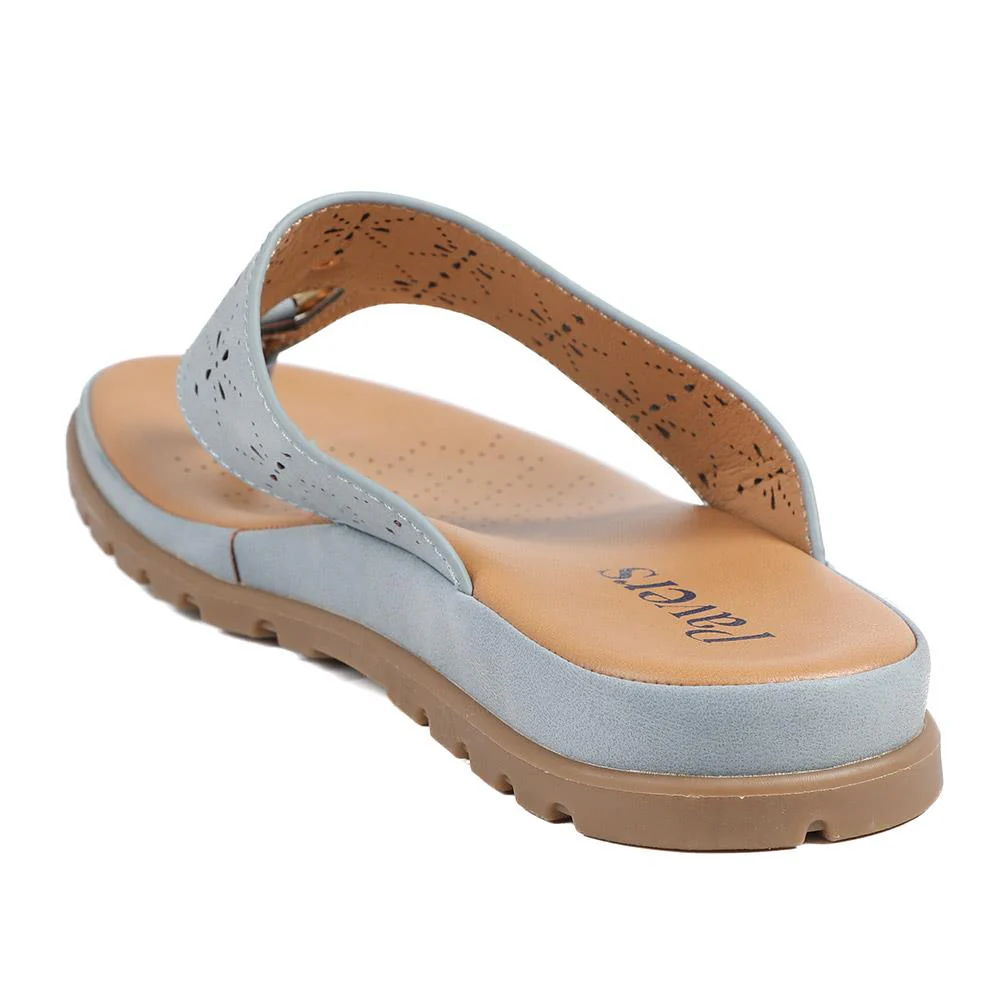 Laser Cut Toe Post Sandals - BAIZH41055 / 327 225 - Light Blue - Image 4