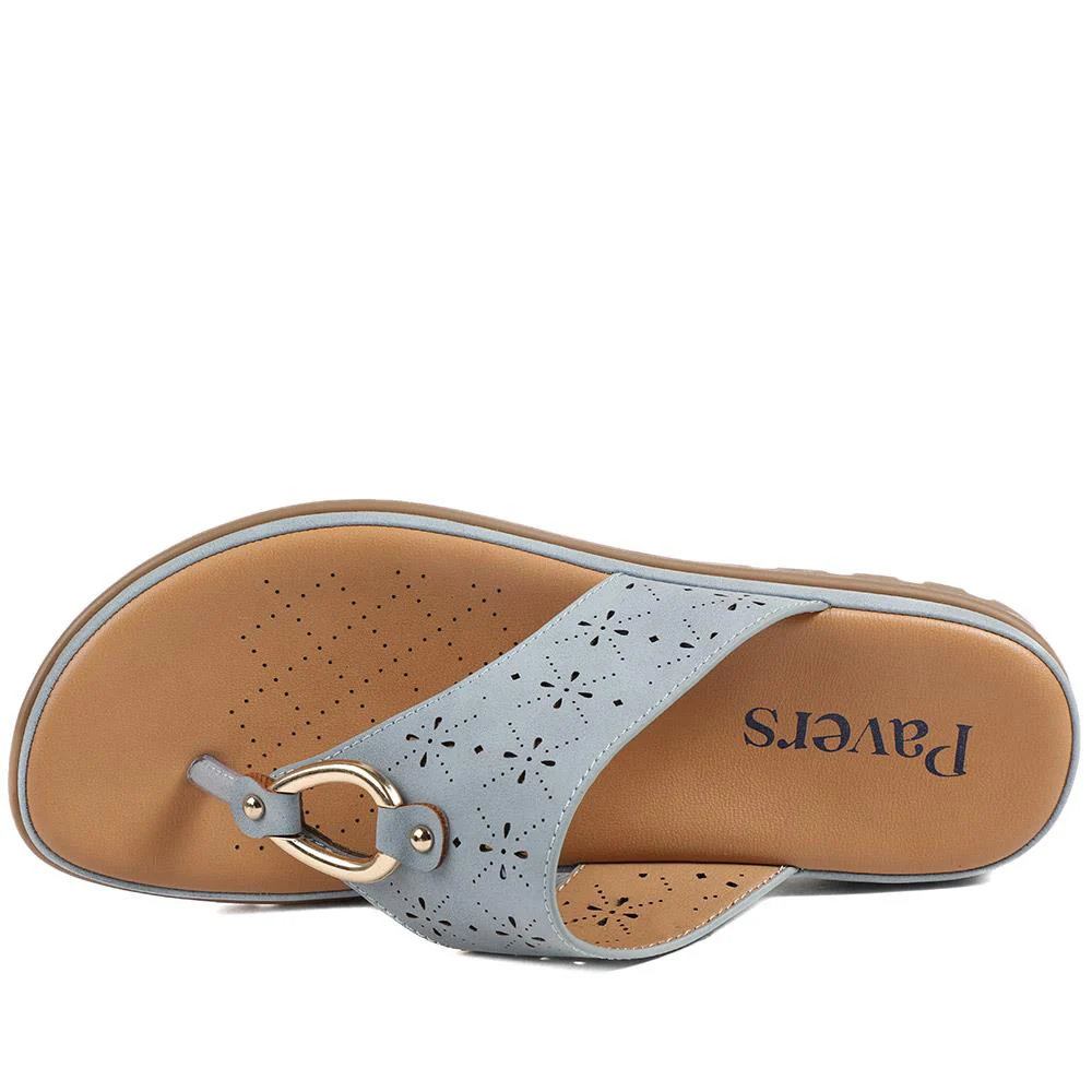 Laser Cut Toe Post Sandals - BAIZH41055 / 327 225 - Light Blue - Image 5