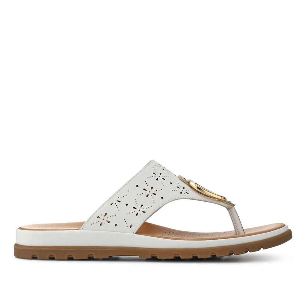 Laser Cut Toe Post Sandals - BAIZH41055 / 327 225 - White - Image 2