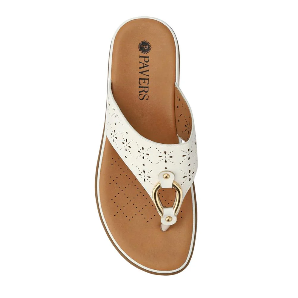 Laser Cut Toe Post Sandals - BAIZH41055 / 327 225 - White - Image 4