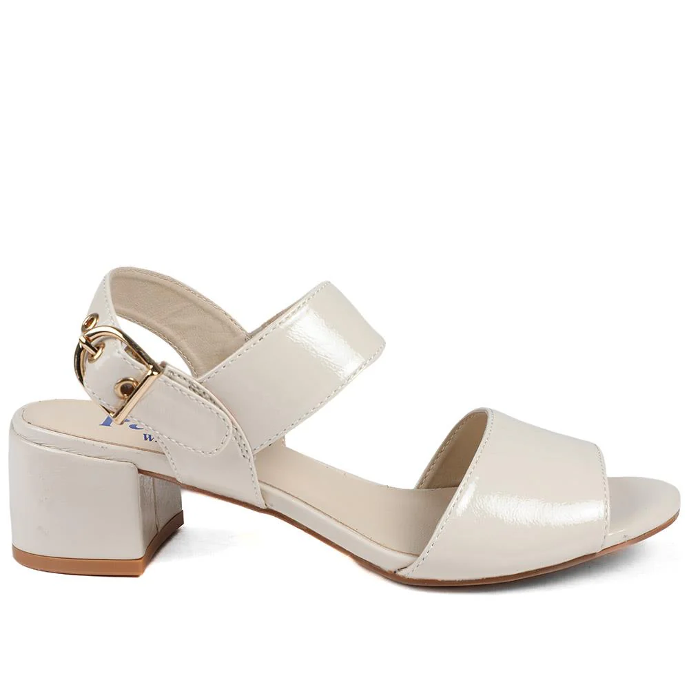 Wide Fit Smart Block Heel Buckle Fasten Sandals - WBINS43030 / 328 973 - Beige Patent - Image 3