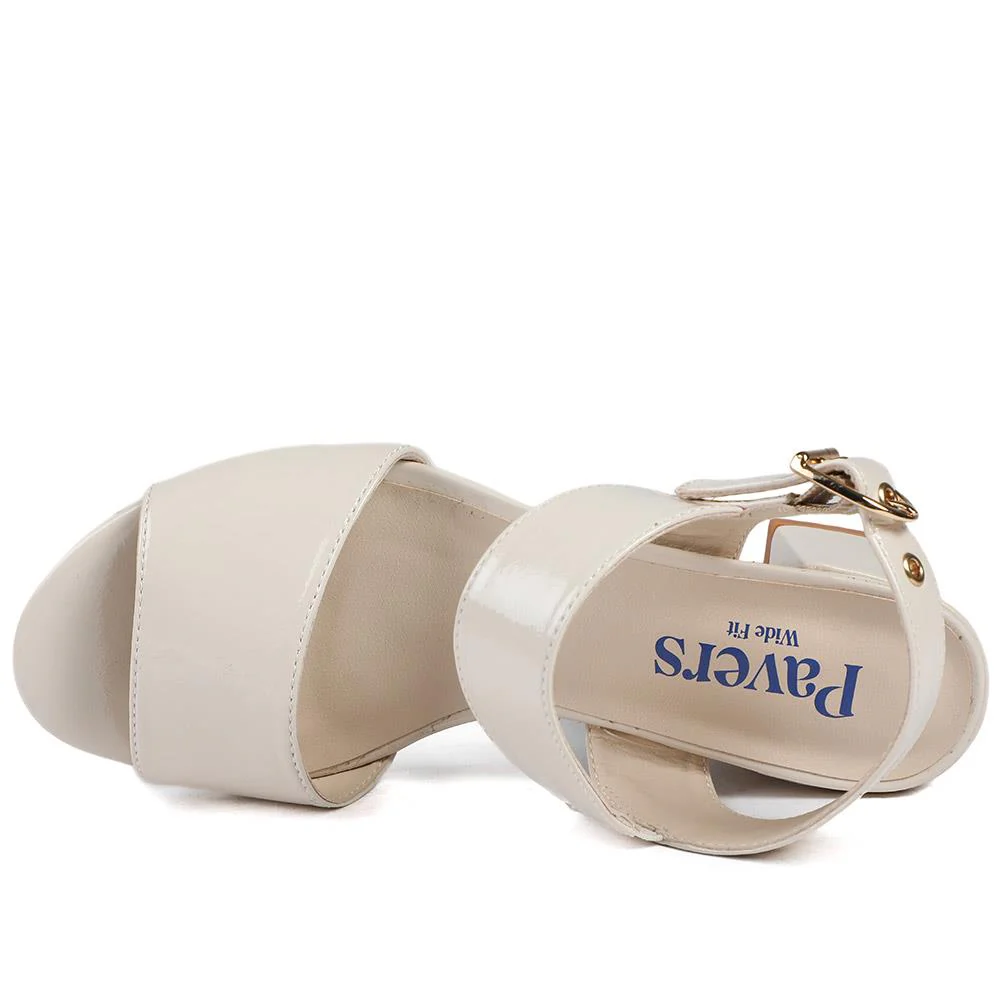 Wide Fit Smart Block Heel Buckle Fasten Sandals - WBINS43030 / 328 973 - Beige Patent - Image 5