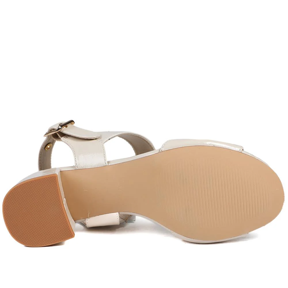 Wide Fit Smart Block Heel Buckle Fasten Sandals - WBINS43030 / 328 973 - Beige Patent - Image 6