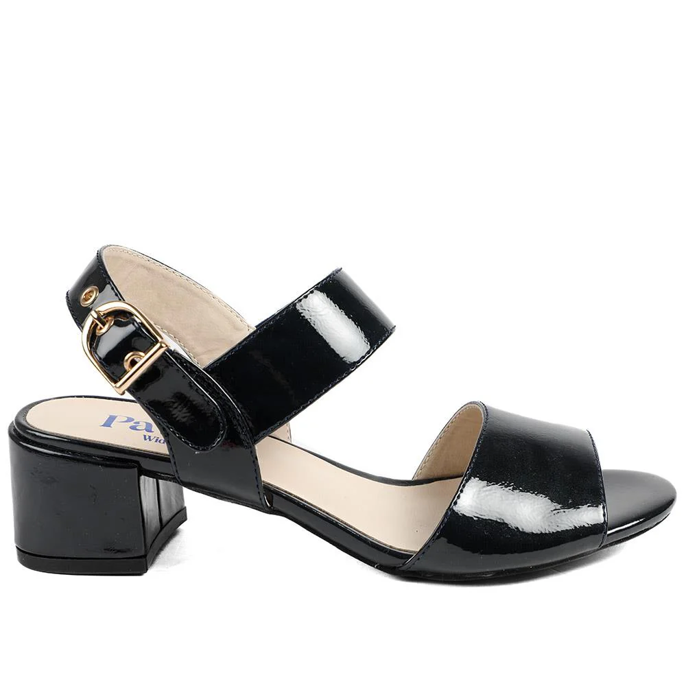Wide Fit Smart Block Heel Buckle Fasten Sandals - WBINS43030 / 328 973 - Navy Patent - Image 3