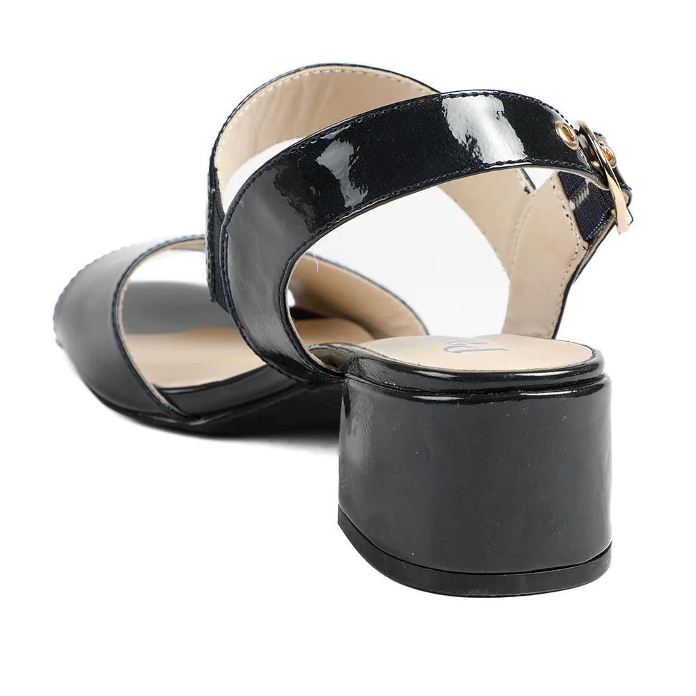 Wide Fit Smart Block Heel Buckle Fasten Sandals - WBINS43030 / 328 973 - Navy Patent - Image 4