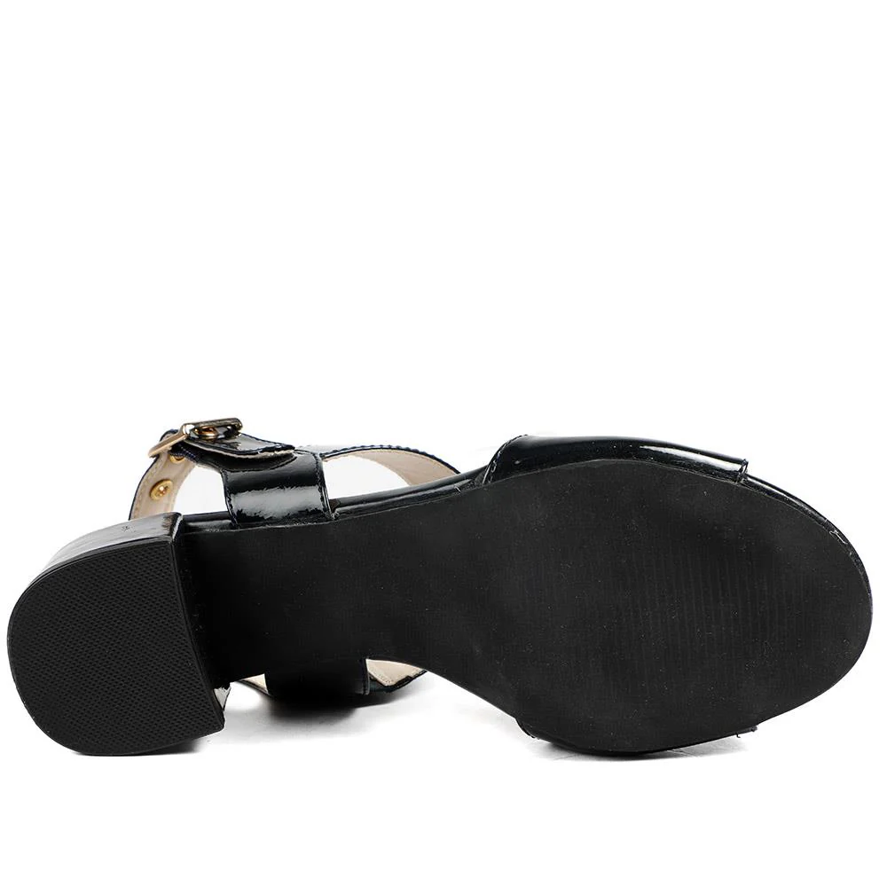 Wide Fit Smart Block Heel Buckle Fasten Sandals - WBINS43030 / 328 973 - Navy Patent - Image 6