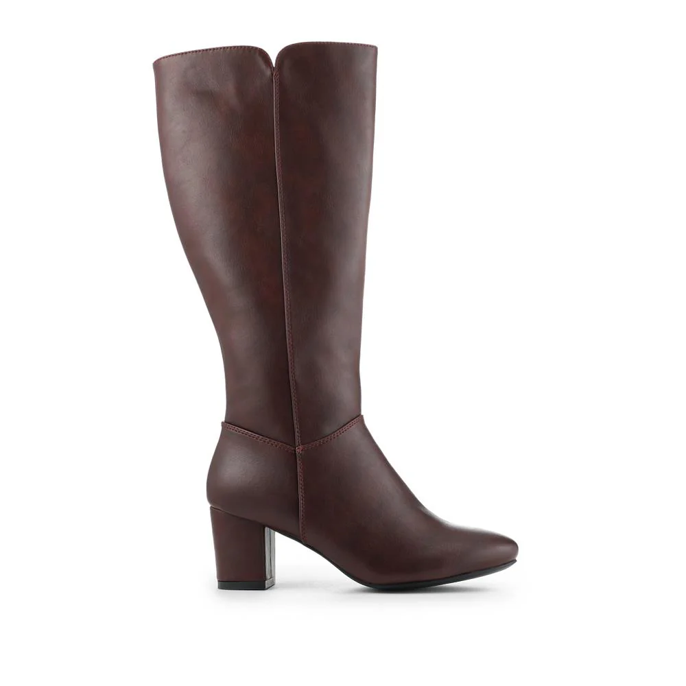 Smart Block Heel Long Boots With Inside Zip - WBINS42076 / 327 972 - Burgundy - Image 2