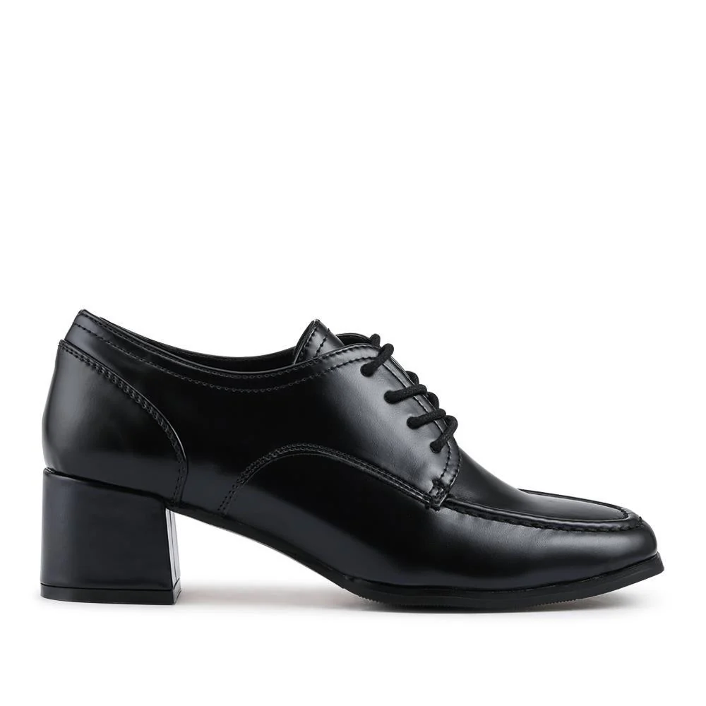 Smart Block-Heeled Lace-Up Shoes - WBINS42009 / 327 923 - Black - Image 2