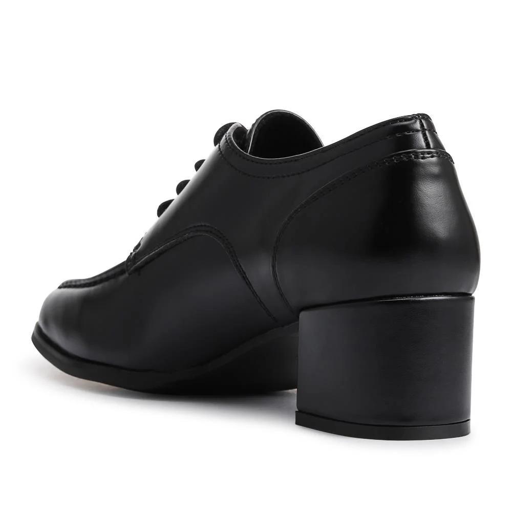 Smart Block-Heeled Lace-Up Shoes - WBINS42009 / 327 923 - Black - Image 3