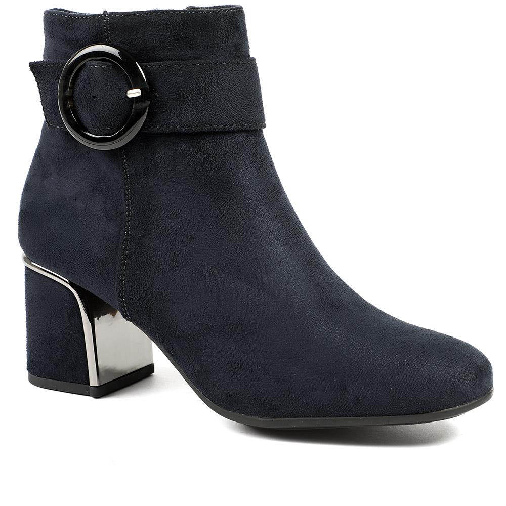 Smart Block-Heeled Long Boots - WOIL42020 / 328 262 - Navy Faux Suede