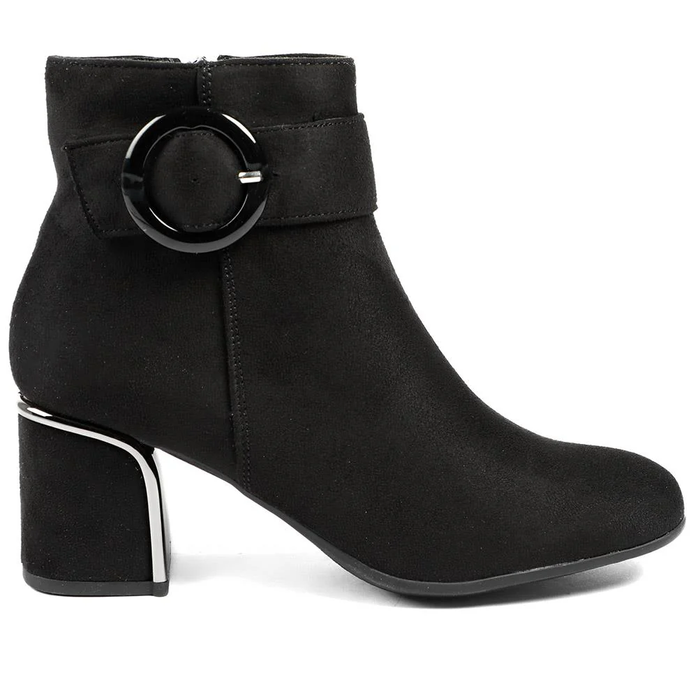 Smart Block-Heeled Long Boots - WOIL42020 / 328 262 - Black Faux Suede - Image 2