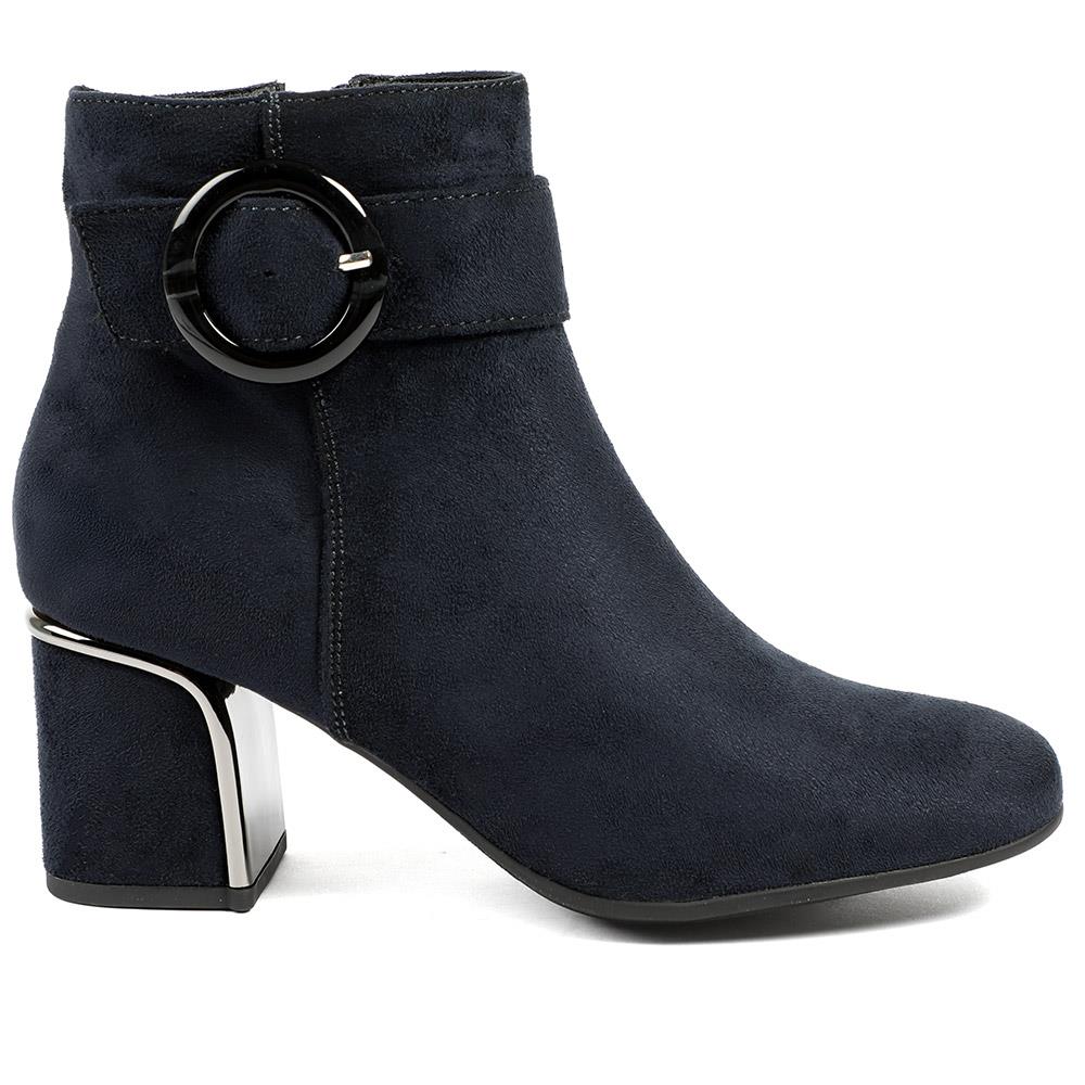 Smart Block-Heeled Long Boots - WOIL42020 / 328 262 - Navy Faux Suede - Image 2
