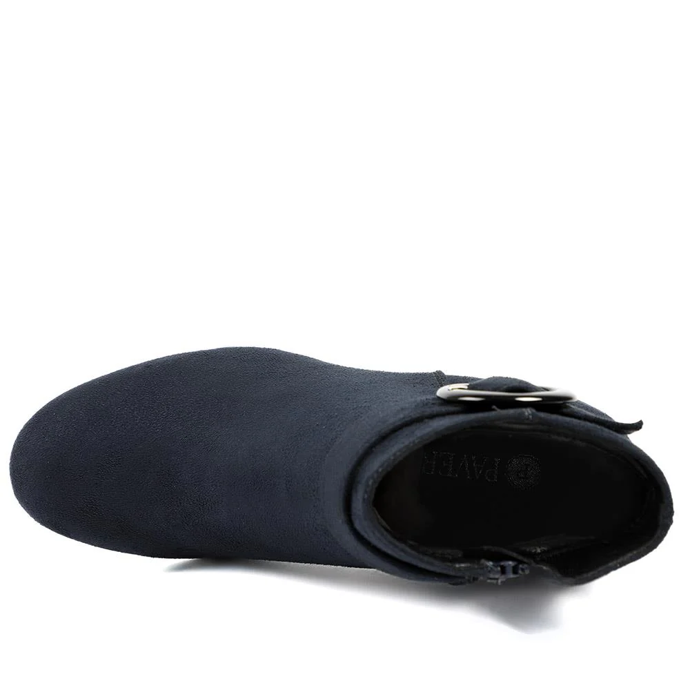 Smart Block-Heeled Long Boots - WOIL42020 / 328 262 - Navy Faux Suede - Image 4