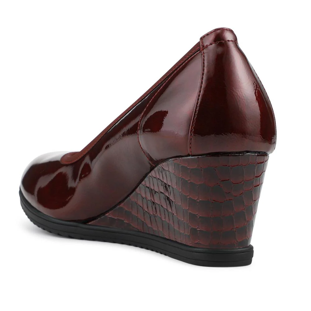 Smart Cushioned Wedge Heel Pumps - WBINS42059 / 327 860 - Burgundy Patent - Image 3