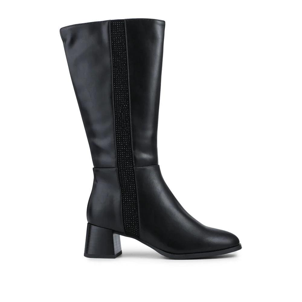 Smart Flare Heel Calf Length Boots - SANYI42020 / 328 054 - Black - Image 2