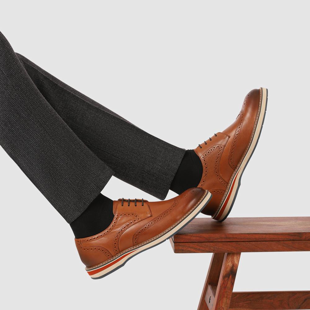 Smart Leather Lace-Up Shoes - PERFO41001 / 327 385 - Tan - Image 5