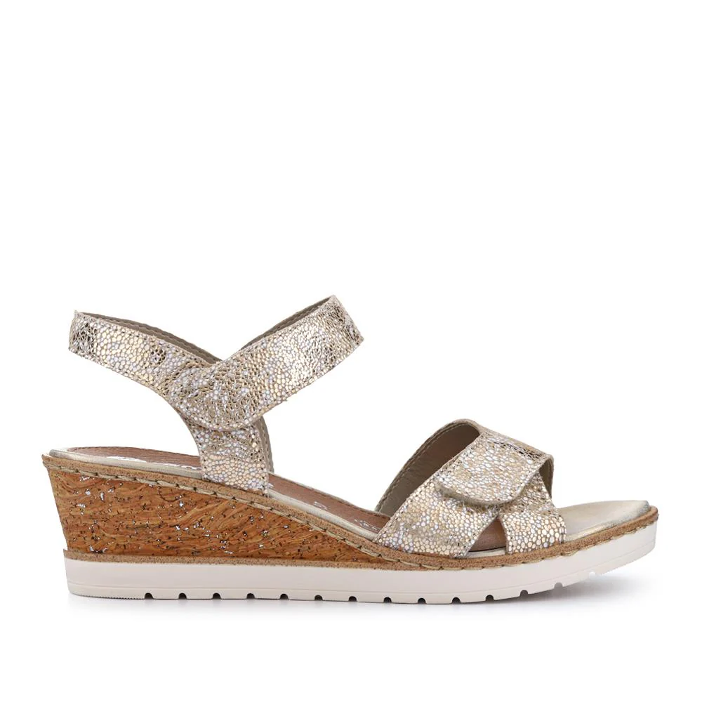 Smart Leather Wedge-Heel Sandals - DRS41511 / 327 089 - Gold - Image 2