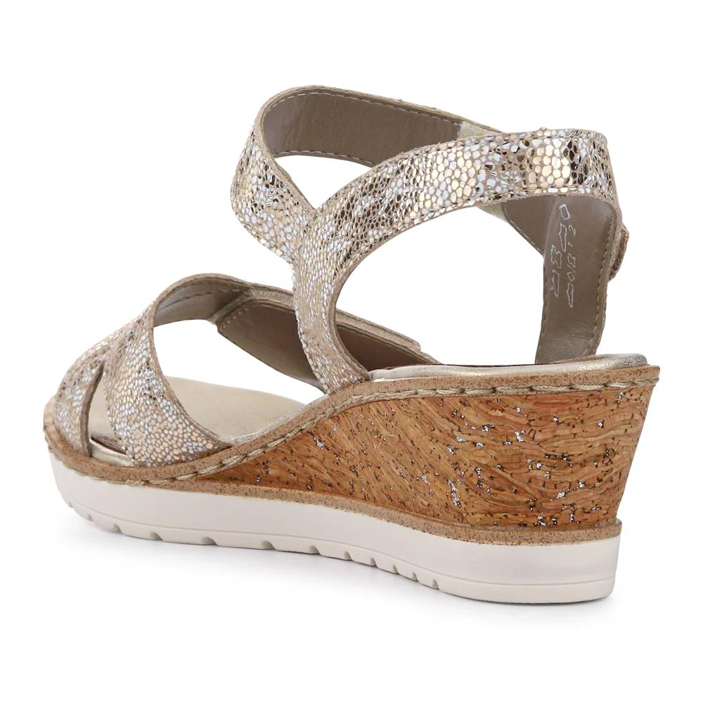 Smart Leather Wedge-Heel Sandals - DRS41511 / 327 089 - Gold - Image 3