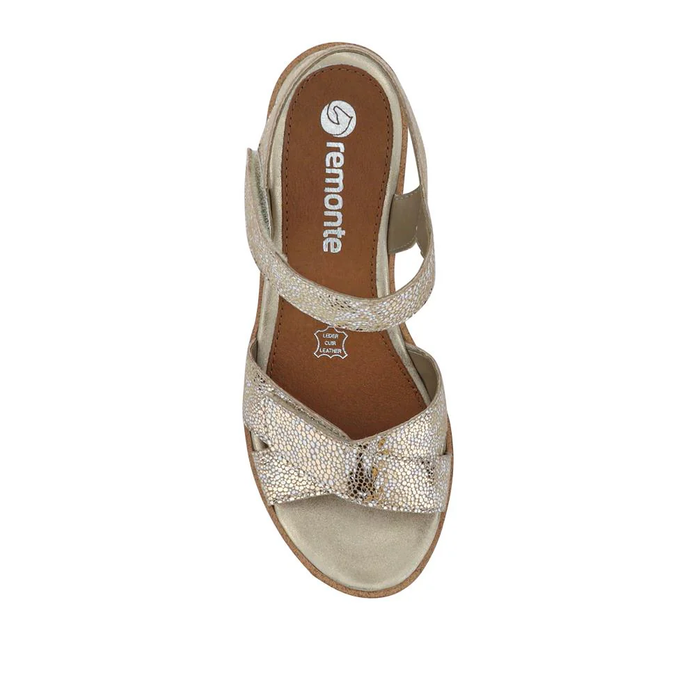 Smart Leather Wedge-Heel Sandals - DRS41511 / 327 089 - Gold - Image 4