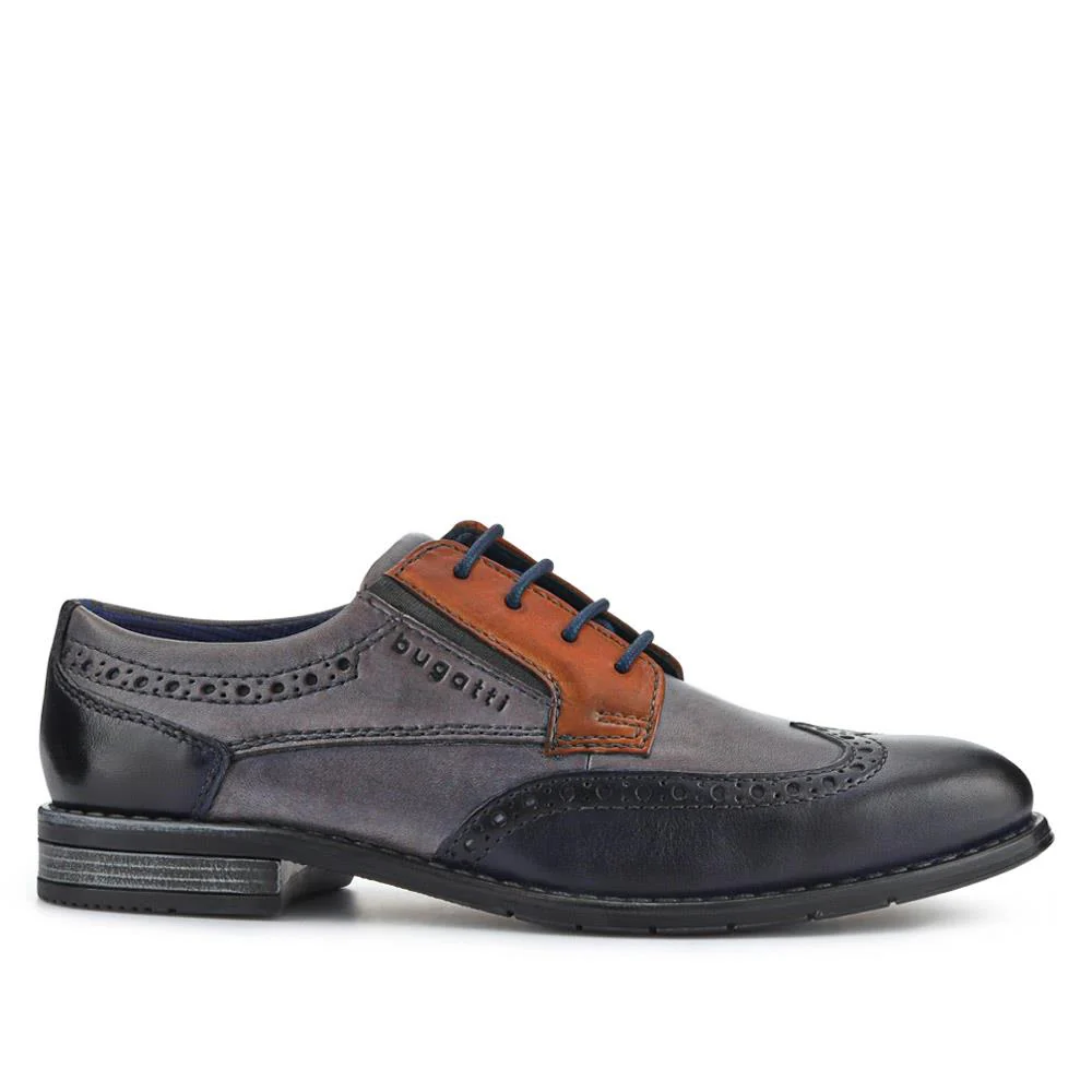 Smart Leather Wingtip Shoes - BUG41500 / 326 717 - Navy - Image 2