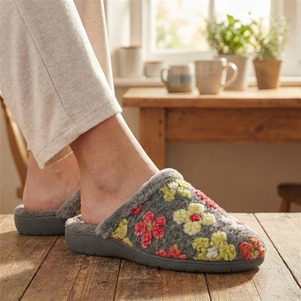 Soft Floral Mule Slippers - FEVI43002 / 329 504 - Grey Multi - Image 2