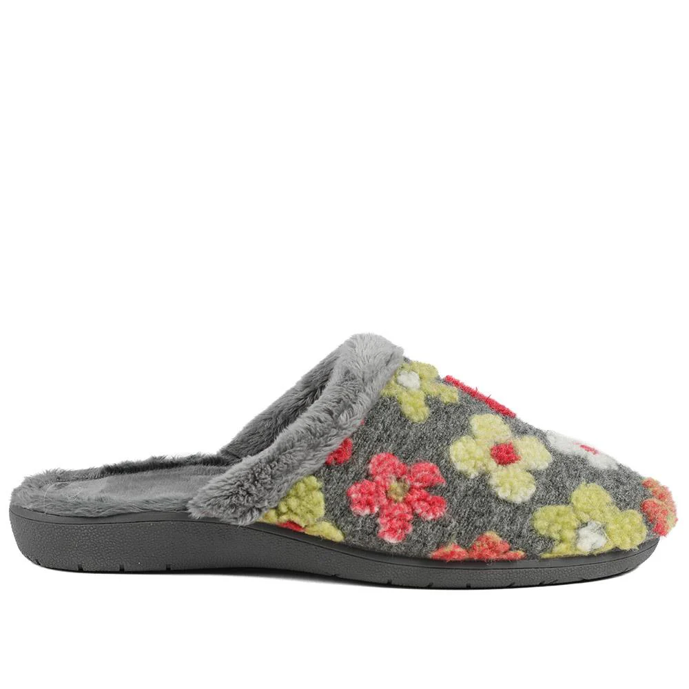 Soft Floral Mule Slippers - FEVI43002 / 329 504 - Grey Multi - Image 3