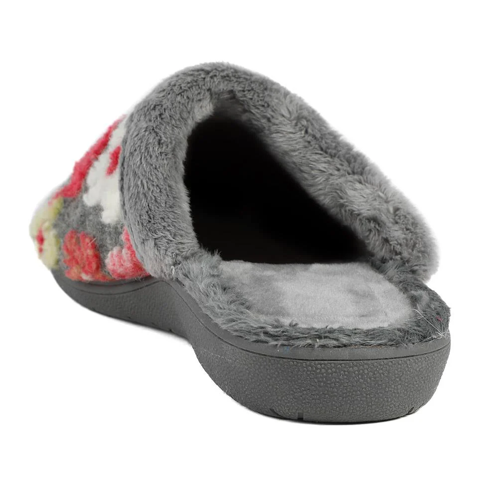 Soft Floral Mule Slippers - FEVI43002 / 329 504 - Grey Multi - Image 4