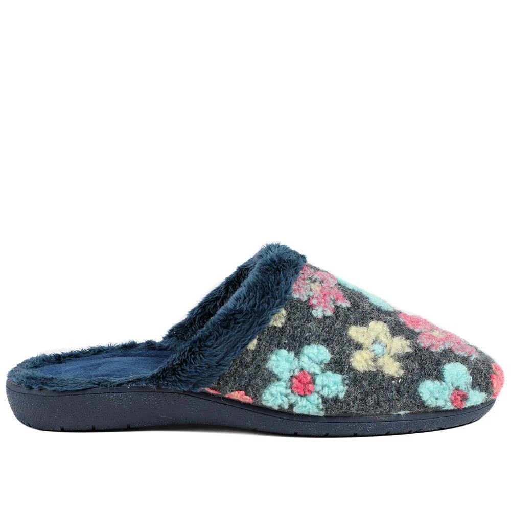 Soft Floral Mule Slippers - FEVI43002 / 329 504 - Navy Multi - Image 3