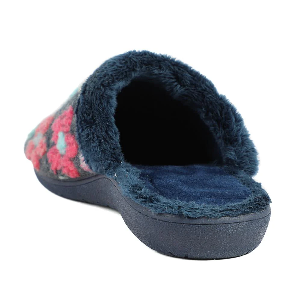 Soft Floral Mule Slippers - FEVI43002 / 329 504 - Navy Multi - Image 4