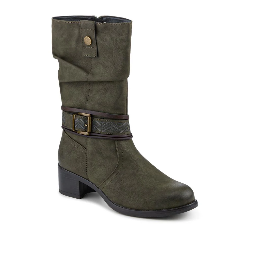 Stacked Heel Slouch Design Biker Boots - TELOO42004 / 328 333