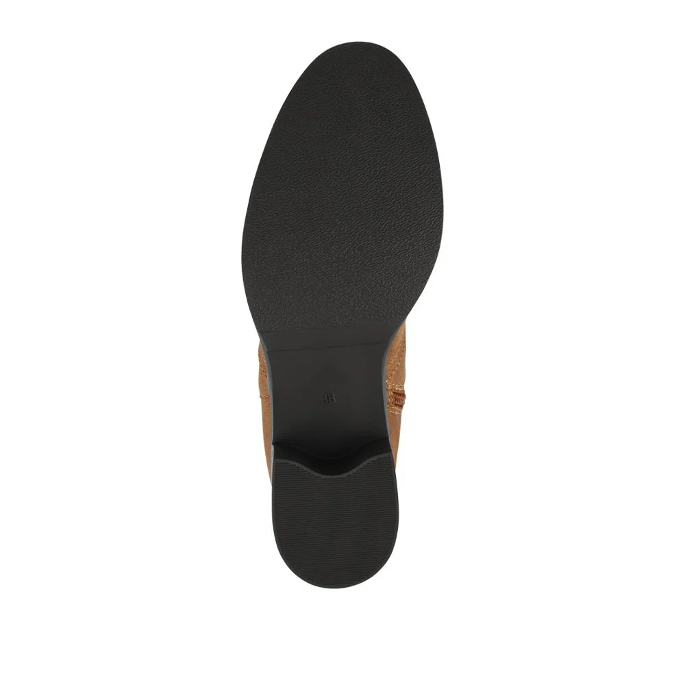 Stacked Heel Slouch Design Biker Boots - TELOO42004 / 328 333 - Tan - Image 5